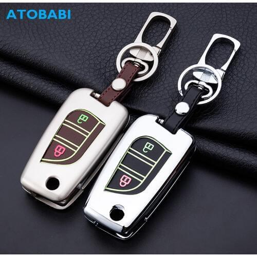 Car Key Case For Toyota Tacoma Land Cruiser Rav4 Highlander Prius Camry Zinc Alloy and Leather Luminous Buttons Remote Fob Cover