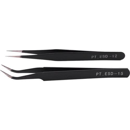 Nail Art Rhinestones Eyelashes Extension Straight & Curved Tweezers Tool Set-Black CNIM Hot