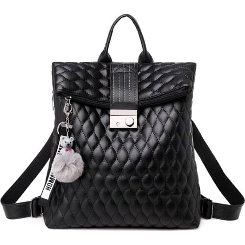 Hot selling fashion retro multifunctional backpack female lattice leather shoulder bag ladies small travel backpack school bag