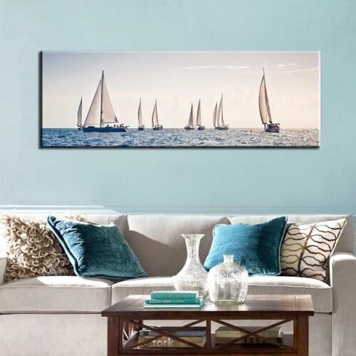 Boat on Blue Sea Horizon Landscape Canvas Painting Posters and Prints Wall Art Birds Picture for Living Room Home Decor Cuadros