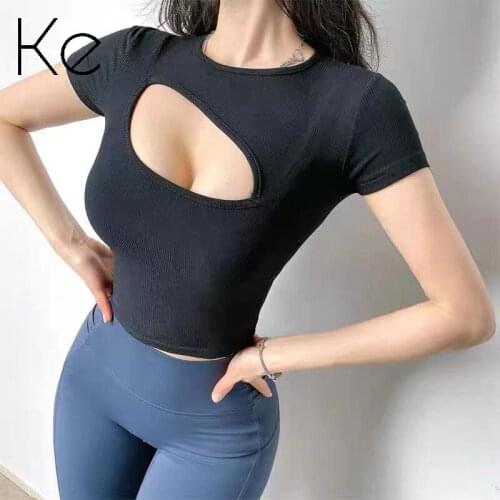 KE 2021 Summer New Womens Round Neck Pullover Sports Fitness Sexy Short Sleeve Top European American Fan Fashion Short t-shirt