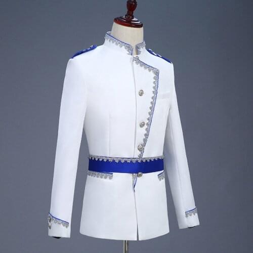 Men Floral Suit European Royal Gown Show Mens Prince Stage Costumes Luxury Men Clothing White England Style Men Suit