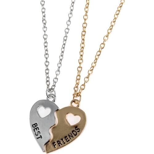 Creative Two-piece Gold and Silvery Two-color Love Good Friend Good Girlfriend Necklace Heart-shaped Wild Style Female