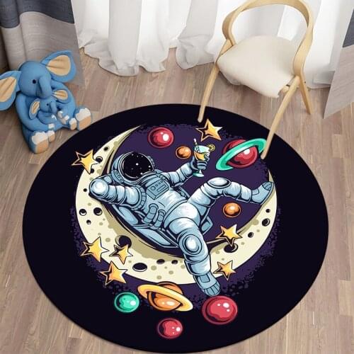 Spaceman Round Rug Cartoon Round Carpet for Living Room Kids Room Astronaut Floor Mat Children Bedroom Area Rug Home