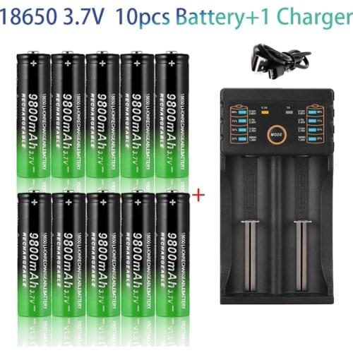 100%18650 Lithium Batteries Flashlight 18650 Rechargeable-Battery 3.7V 9800 Mah for Flashlight + USB charger