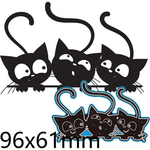 Metal Cutting Dies Three Naughty Cats New Scrapbook Decoration Template Embossing DIY Paper Card Craft 96*61mm
