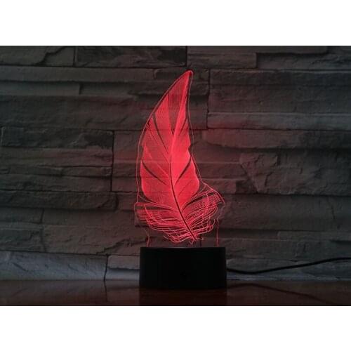 3D Illusion Night Light Lovely Feather Bedside Led Lamp 16 Color Remote Control Room Decor Kids Holiday Gift