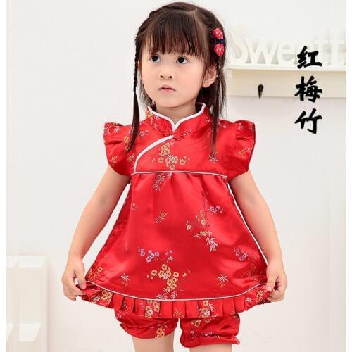 2020 New Summer Floral baby girls clothes sets outfits infant suits New Year Chinese tops dresses short pants Qipao cheongsam