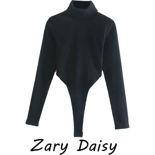 Zary daisy 2021 European and American ins autumn and winter new high-necked long-sleeved sweater jumpsuit bottoming shirt tight