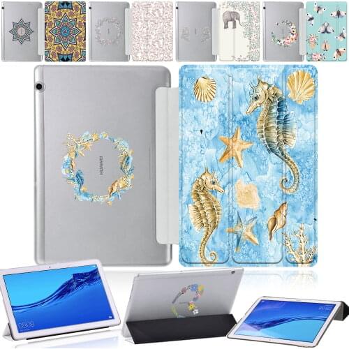 New Tablet Case for Huawei MediaPad T3 10 9.6"/MediaPad T5 10 10.1" Dust-proof Cartoon Logo Flip Tri-fold Tablet Cover Case