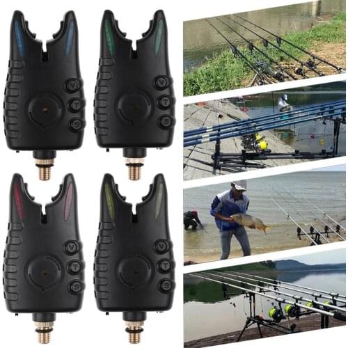 Black Shell Battery Powered Pool Fishing Alarm 4 Light Colors Sea Pole Bracket Type Acousto-Optic Angling Alarms Fishing Supply