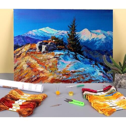 Landscape Sunny January Pre-Printed 11CT Cross-Stitch Full Kit Embroidery DMC Threads Handmade Handiwork Handicraft Counted