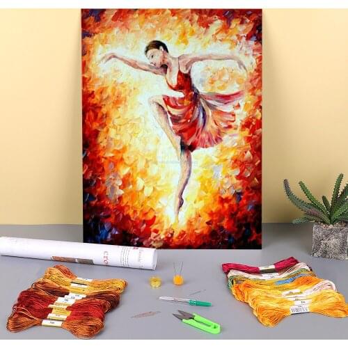 Flaming Dance Printed 11CT Cross-Stitch Set DIY Embroidery DMC Threads Handicraft Needlework Hobby Craft For Adults Different