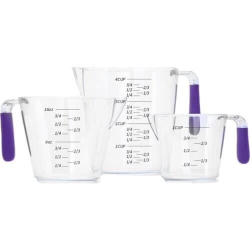 Plastic Measuring Cup with Angled Grip Measuring Cup Clear Scale Show Transparent Mug 3 Pack, (32Oz/16Oz/8Oz)