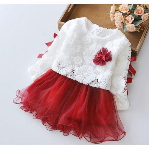Baby Girl Flower Lace Spring Long Sleeve Princess Dressing for Newborn Fashion Toddler Outerwear Clothing Birthday Party Dresses