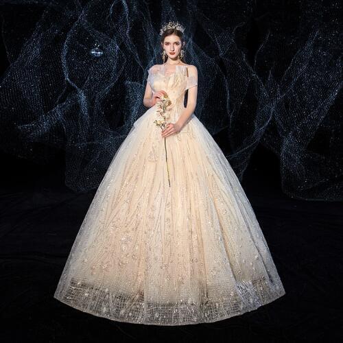 EZKUNTZA Luxury Champagne Sequin Shining 2021 New Wedding Dress Sexy Strapless Plus Size Custom Made Bridal Gown Robe De Mariee