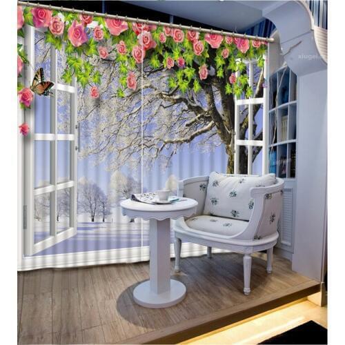 Luxury curtains european window scenery for living room bedroom snow curtains modern 3d window curtains