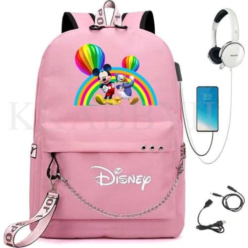 Disney Minnie Mouse Laptop Backpack USB School Bags Women Travel Bags for Girls Anime Bagpack Back To School Bags