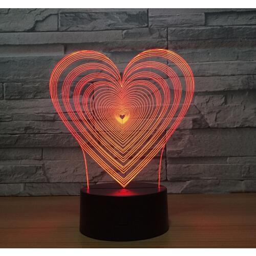 Heart Shape LED 3D Visual Night Light 7 Colors Change Baby Bedroom light Led Night Lamp Acrylic Decor Drop Shipping
