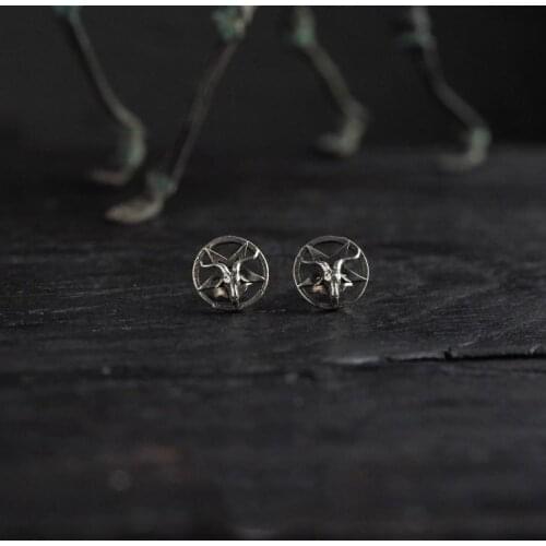 Retro Gothic Satan Sheep Head Round Earring Punk Men Women Silver Color Pentagram Earring Trend Men Women Hip Hop Party Jewelry