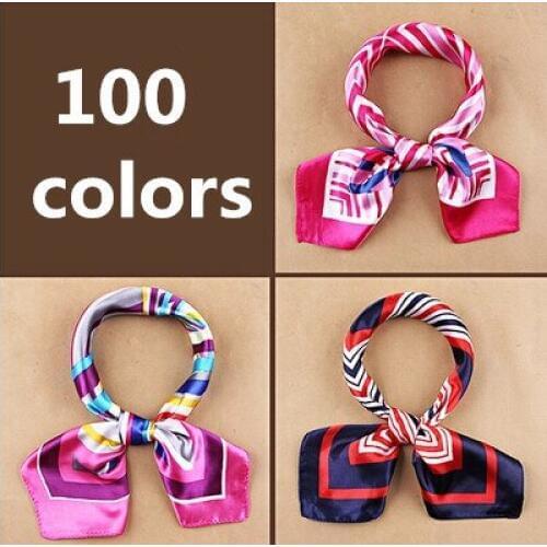 New fashion womens Work wear silk scarf print satin square scarf hotel bank work wear scarf 60*60cm 100 colors tb004