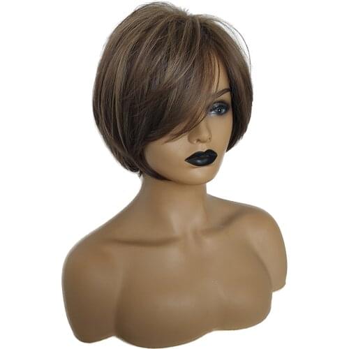 Synthetic Short Bob Hair Brown Straight Wig Side Part Women Fashion Wigs 10"