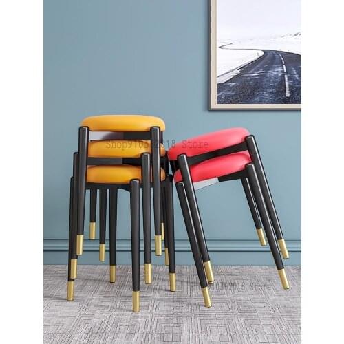 Nordic Home Stool Modern Light Luxury Net Red Simple Leather Lazy Makeup Stool Small Round Stool Nail Stool Can Be Stacked