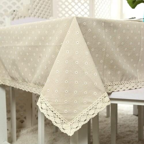 Flower Pattern Tablecloth Hot Sale Linen and Cotton Lace Edge Rectangular Table Cloth Home Hotel Textile