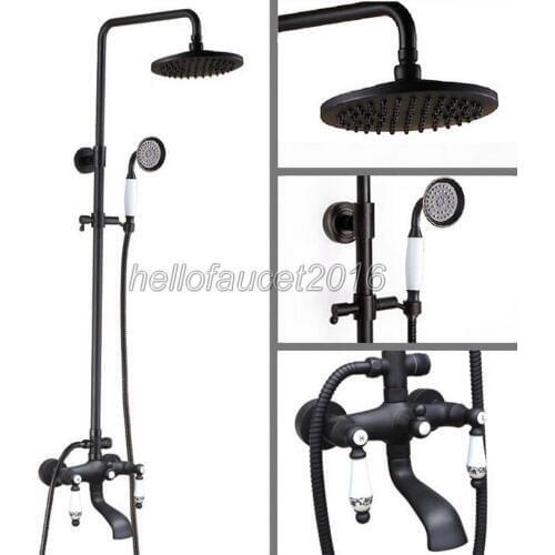 Modern Bathroom 8 inch Rain Shower Faucet Set Black Oil Antique Brass Finish with Ceramic Lever Wall Mounted Bathtub Taps lhg126