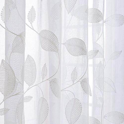 Modern Curtains for Living Room Dining Bedroom White Leaf Embroidery Tulle Curtains Finished Window Screen Product Customization