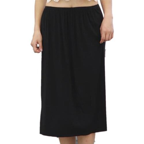 Half Slip Underskirt Women Sexy Lingerie Underdress Loose Midi Petticoat Solid Soft Summer Casual Wear Slip for Woman Black