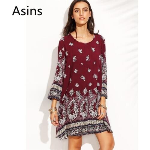 Asins dress woman 2019 summer new hot casual fashion round neck high waist printing wild thin loose large size sexy dress