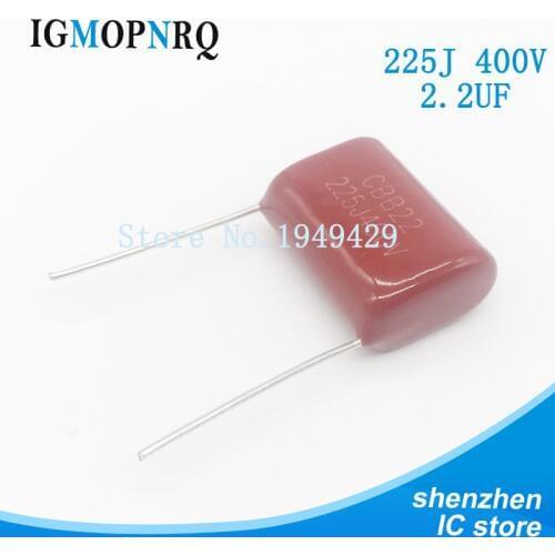 10PCS/Lot 225 2.2uF 400V CBB Polypropylene Film Capacitor Pitch 20mm 2.2uF 225 400V NEW