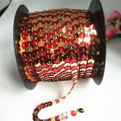 100 Yards 6mm Sequins Trim Scrapbooking Sewing For Craft Ribbon Pailletten Strings-Assorted Gold And Red Two Colors