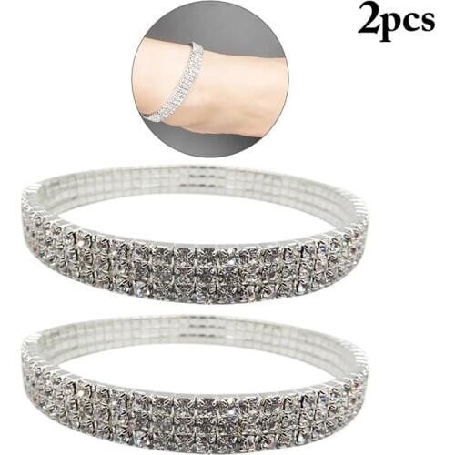 2Pcs/Set Rhinestone Decor Ankle Bracelet Fashion Shiny Stretch Anklet Foot Jewelry For Hawaii Party Jewelry Accessories