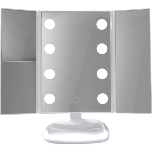 3 Folding Adjustable Makeup Mirror 8-LED Touch Screen Vanity Mirror 1X/2X/3X Magnifying Mirrors Home Dressing Room Makeup Mirror