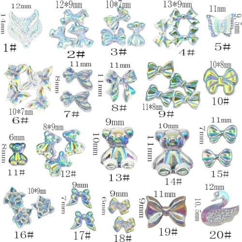 50pcs/Pack Korea Alloy Nail Art Parts Decals Symphony Bow Butterfly Bear Flower Swan Fox 3D DIY Metal Accessories Sticker Tools