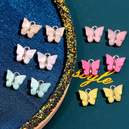 10Pcs/lot Acrylic Mixing Shining Animal Butterfly Pendant Silver Gold Color Insect Charms Accessories For Jewelry Handmade DIY