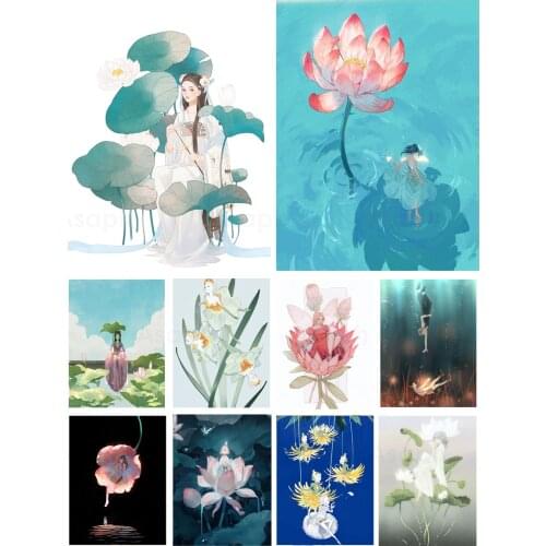Flower Lotus Fairy Diy 5D Diamond Painting Full Square and Round Embroidery Mosaic Kit Wall Art Handmade Home Decoration Gifts