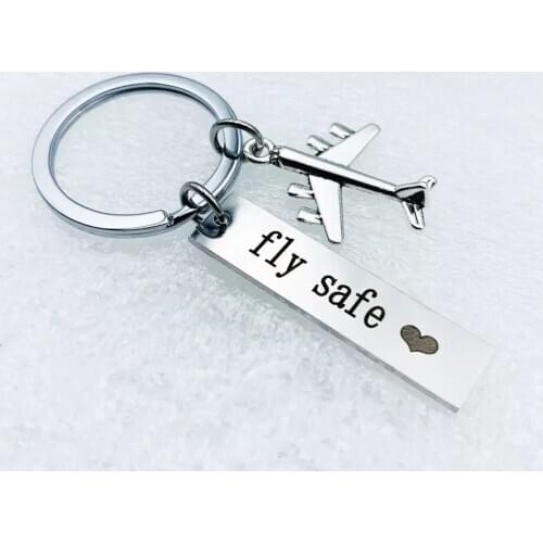 FREE SHIPPING BY DHL 100pcs/lot 2019 Stainless Steel Plane Keychains Fly Safe Keyrings Lovers Gifts