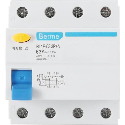 BL1E-63 3P+N 63A RCCB Residual Current Circuit Breaker 230V 30mA electric leakage protection mini circuit breaker