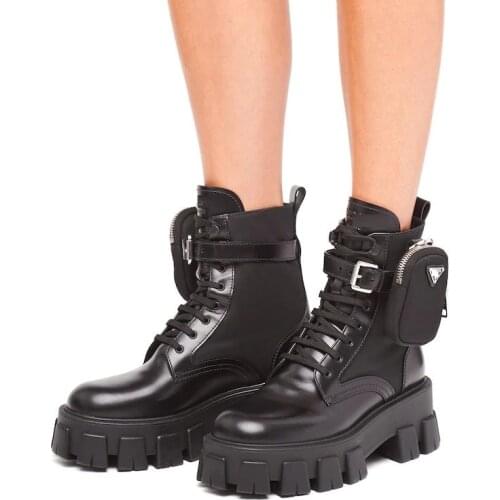 IPPEUM Women Martens Boots Brand Designer Fashion Sponge Cake Boots With Pocket Designer Shoes Women Black Punk Ankle Boots