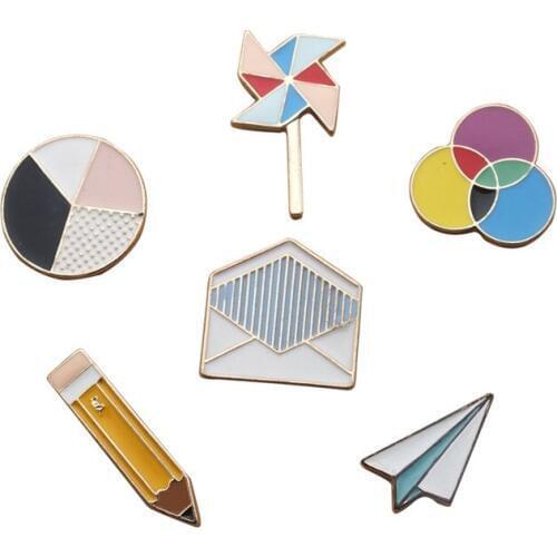 1pc Envelope pencil windmill plane drip oil brooch corsage badge korea cartoon fashion female enamel jewelry accessories