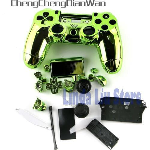 ChengChengDianWan Chrome Plating Housing Shell Case Cover for PS4 Controller With Full Buttons 2sets/lot