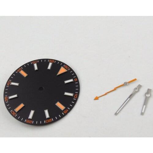 30.8MM Sterile Black Dial Orange Marks Luminous Stainless Steel Watch Dial Fit Miyota 82 Mingzhu 2813 Movement Watch dial + hand