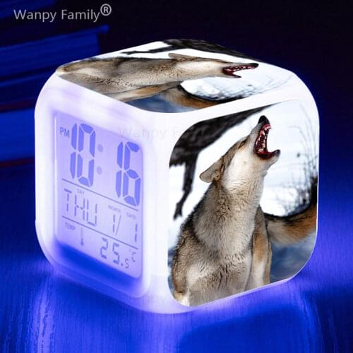 Howl Wolf Alarm Clocks 7 Color Glowing LED Digital Alarm Clock For Kids Birthday Gift Multifunctio Electronic watches clock