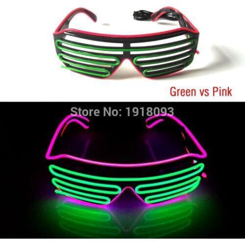 Bi-Color EL Wire Glasses Novelty Lighting LED Neon Luminous Colorful Glowing Shutter Glasses+3V Sound Activated Inverter