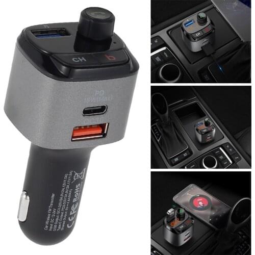 Bluetooth FM Transmitter for Car Wireless FM Radio Adapter MP3 Player with 2 USB Ports Type-C USB Fast Charger Auto Music Player