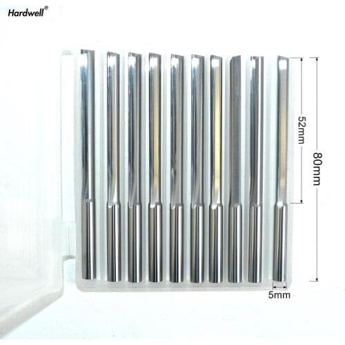 5mm*52mm-10pcs,2 Straight flutes end mill,CNC milling Cutter,Solid carbide wood tool,PVC,MDF,Acrylic,woodworking router bit