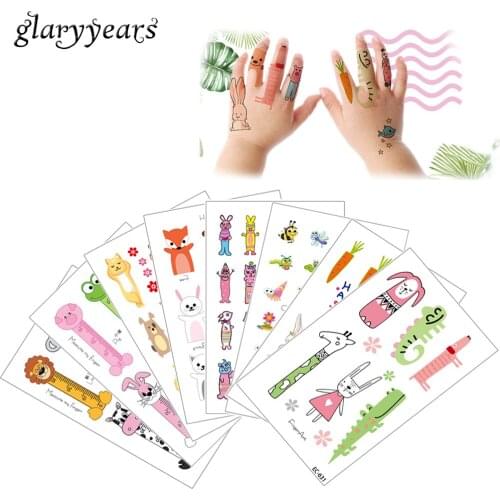 Glaryyears 8 Pieces/set Cartoon Finger Tattoo EC Cute Animal Sticker Fox Cat Image Temporary Tattoo for Children Body Makeup DIY